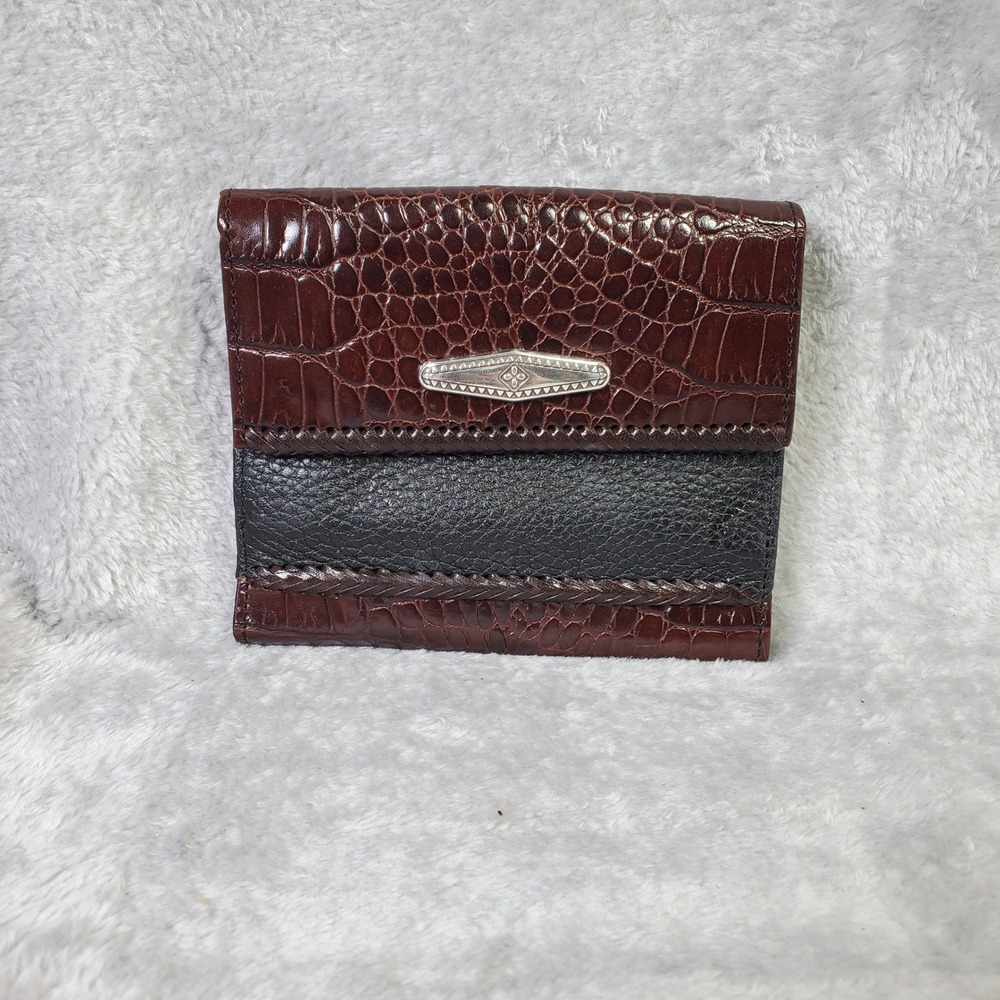 Brighton Brown Croc Embossed Leather Bifold Wallet Western Silver Hardware